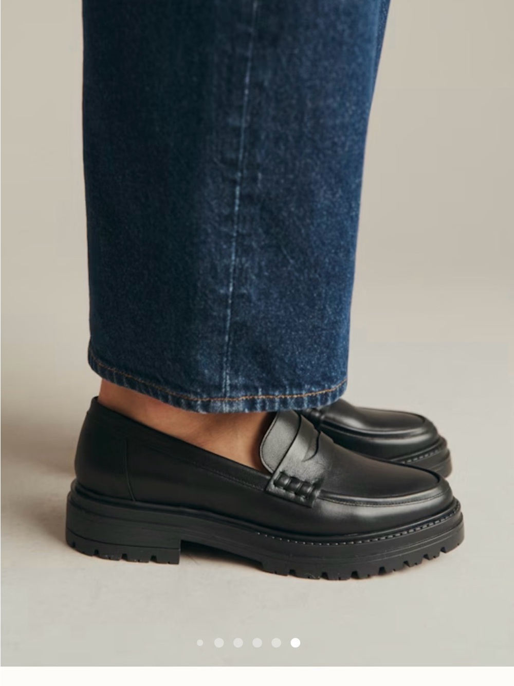 Sezane Black Leather Women’s Lug Penny Loafers